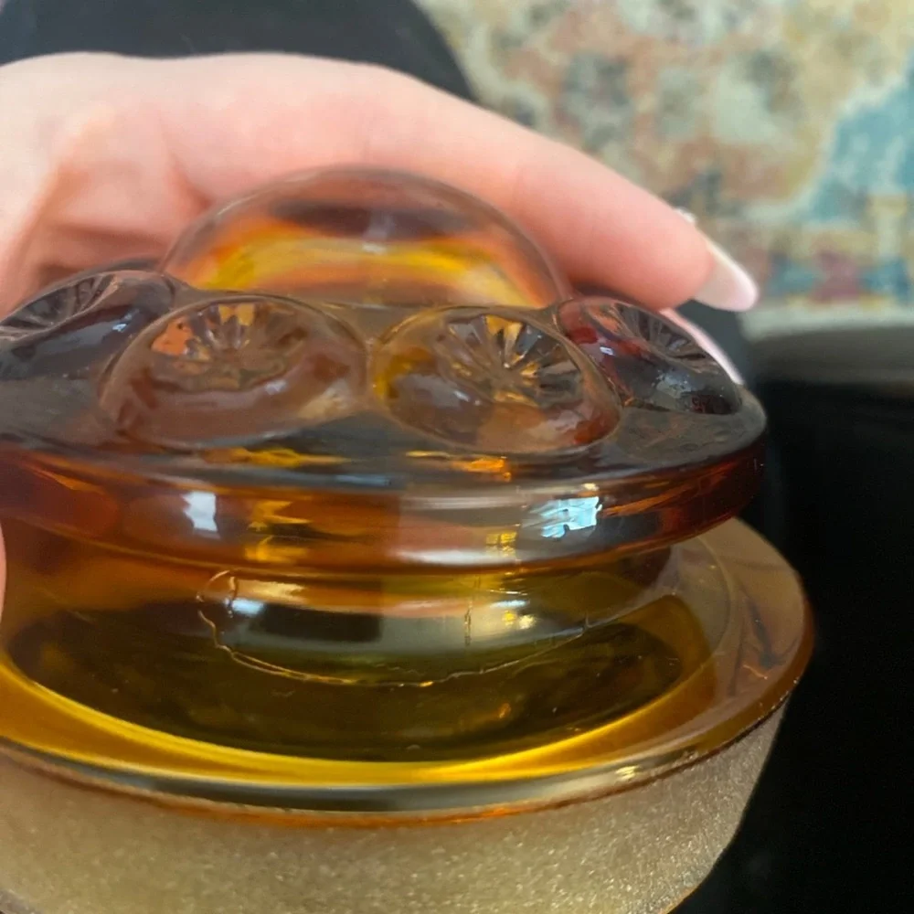 Vintage LE Smith Moon and Stars Amber Glass Cannister 9.5”